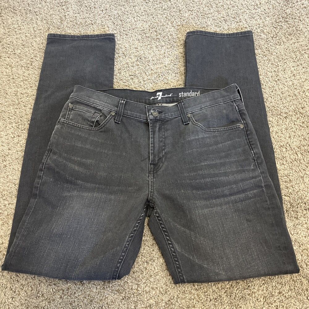 7 FOR ALL Mankind Men's Standard Classic Jeans Straight Leg Stretch Grey 34x32